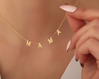 Mama necklace, Silver name necklace, Gold name necklace, Personalized necklace, Handmade necklace, Mother's day gift, Letter necklace, Gift