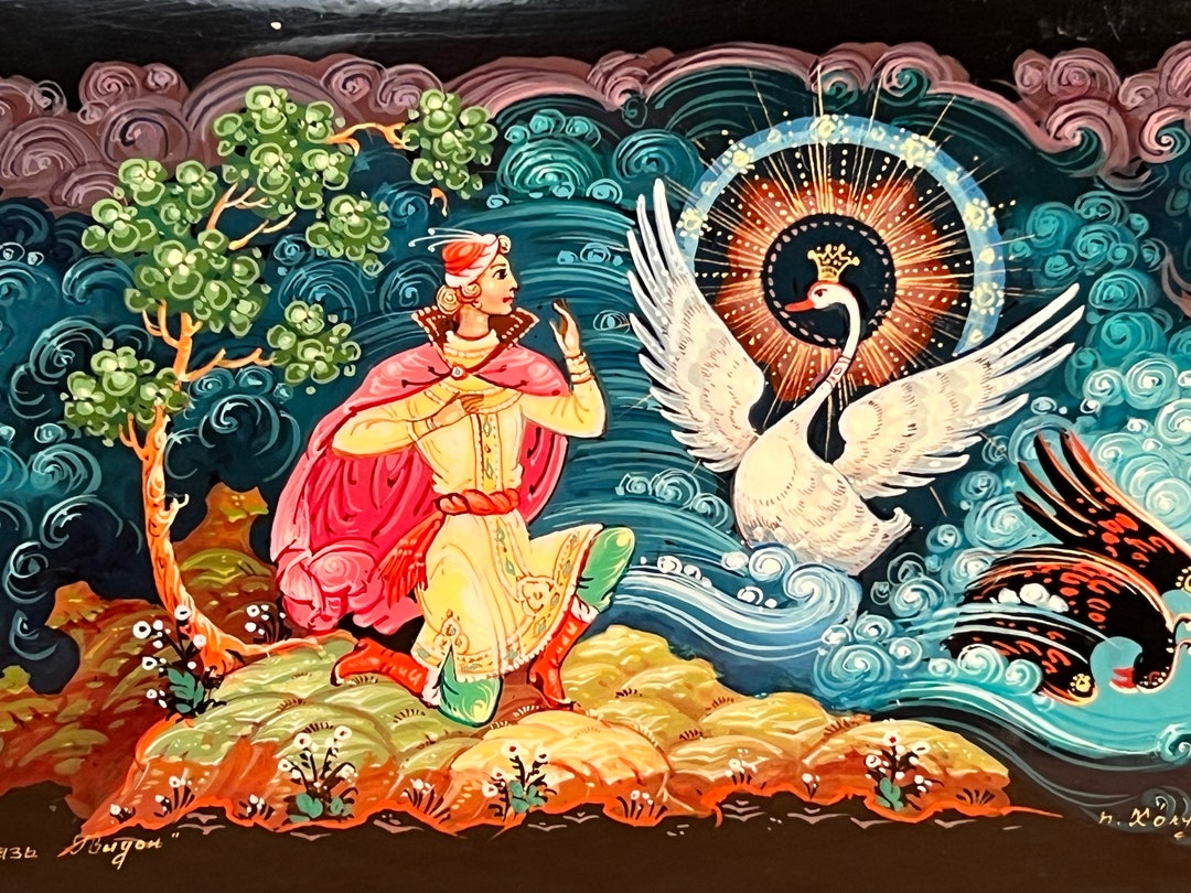 Boîte Laquée Russe Ancienne De Kholui - Scène 'La Jeune Fille Tsar' (conte) - Pièce Originale Peinte à La Main
