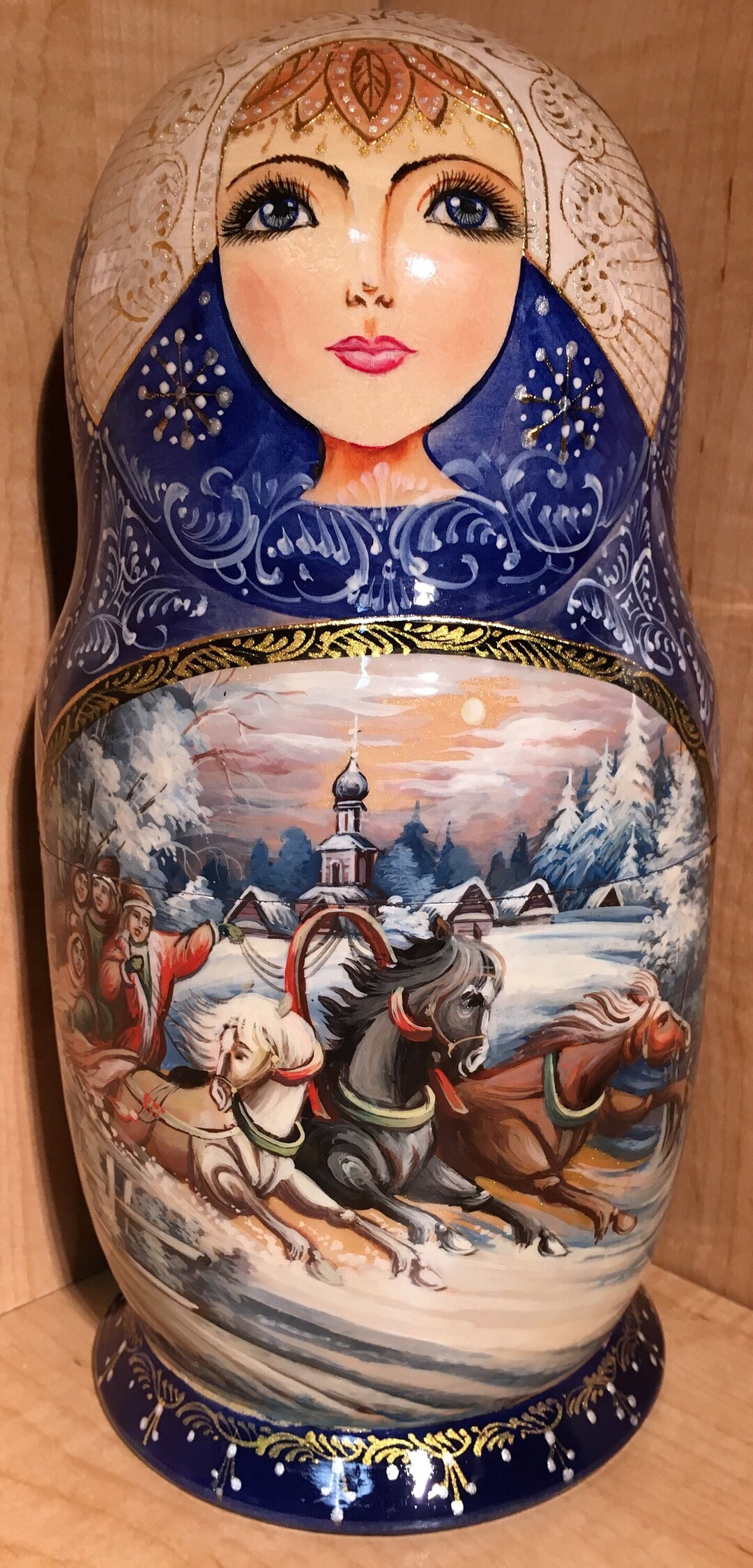 Three Horses Sleigh by TRIFONOV TROIKA Triplet Trio Matryoshka Etsy