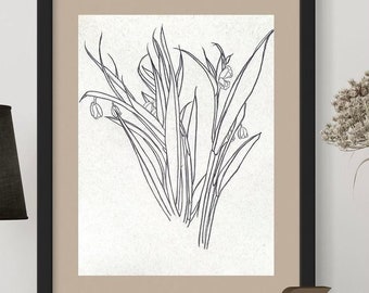 Original Flower Art Line Drawing Tulips