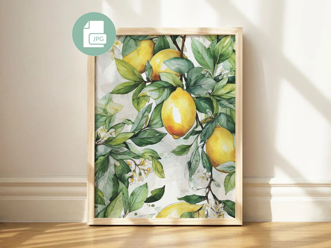 Vintage Lemon Digital Art Watercolor Printable Art Kitchen Wall Art ...