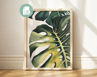 Printable Monstera Illustration Digital Art Printing Minimalist Jungle Painting Boho Wall Art Instant Download - Easy Affordable Home Decor