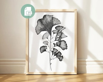 Minimalist Ginkgo Wall Art botanical print art Printable Ginkgo Leaves Digital Art Printing Minimalist Ink Painting Wallart Instant Download