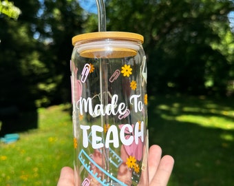 Teacher Appreciation Glass Tumbler | Iced Coffee Cup with Lid & Straw
