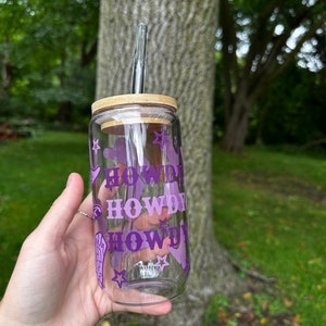 Howdy Glass Tumbler | Beer Can Glass | Country Girl Glass Cup |16oz Glass Tumbler | Aesthetic Glass Can| Cowgirl Cup|