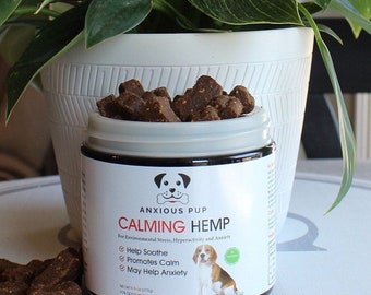 Anxious Pup Calming Hemp Chews - Natural Treat for Dogs with Anxiety, Nervousness, Hyperactivity - Natural Chicken Flavor - with Melatonin