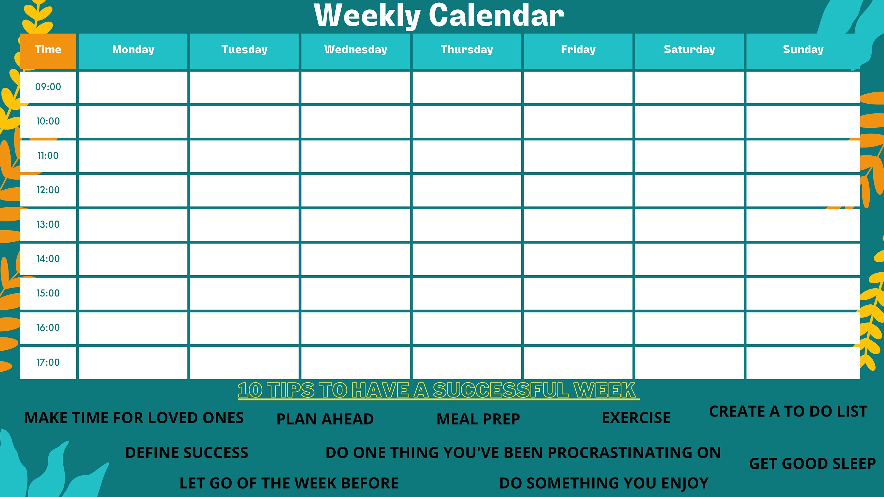 Weekly Calendar Template Printable Schedule Tips for a Successful Week ...