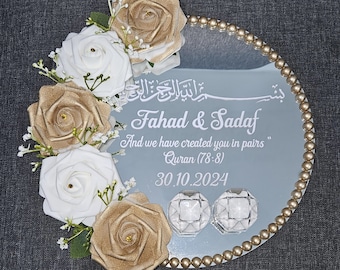 Personalised Luxury Wedding Ring Plate for Nikkah, Wedding, Engagement. Ceremony.  Including Ring Boxes & Names in White Vinyl