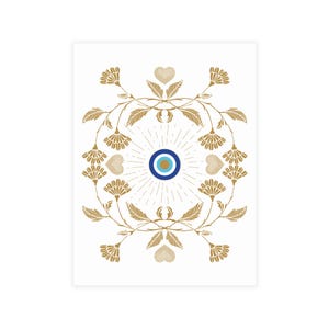 Postal de Nazar con pupila dorada y diseño floral / Impresión artística protectora del mal de ojo
