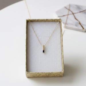 Minimalist 14k Gold Bar Necklace | Clear & Black Pendant image 2