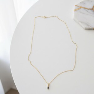 Minimalist 14k Gold Bar Necklace | Clear & Black Pendant image 9