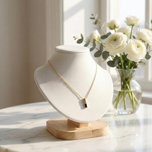 Minimalist 14k Gold Bar Necklace | Clear & Black Pendant image 1