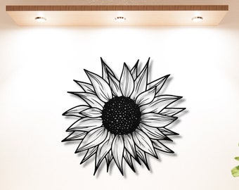 Minimalist Sunflower Metal Wall Art: Powder Coated Steel Decor