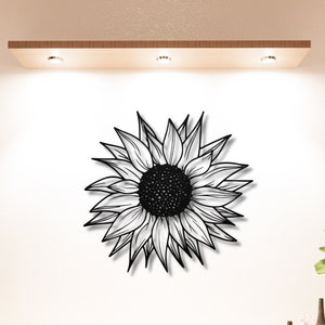 Minimalist Sunflower Metal Wall Art: Powder Coated Steel Decor