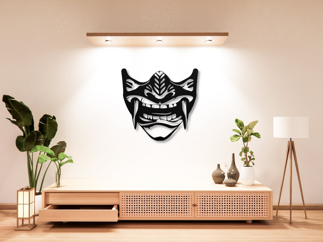 Japanese Metal Wall Art Oni Mask Wall Decor Half Mask Metal Sign