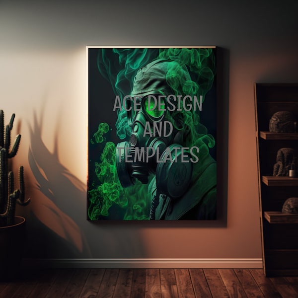 Green Gas Mask With Green Smoke Wall Art Image