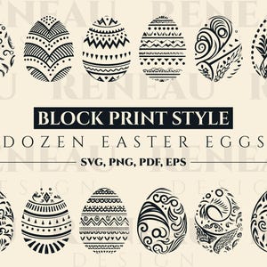 Dozen Easter Eggs Collection | block print style vector files | png, eps, svg, pdf | easter | spring | decorative | holiday