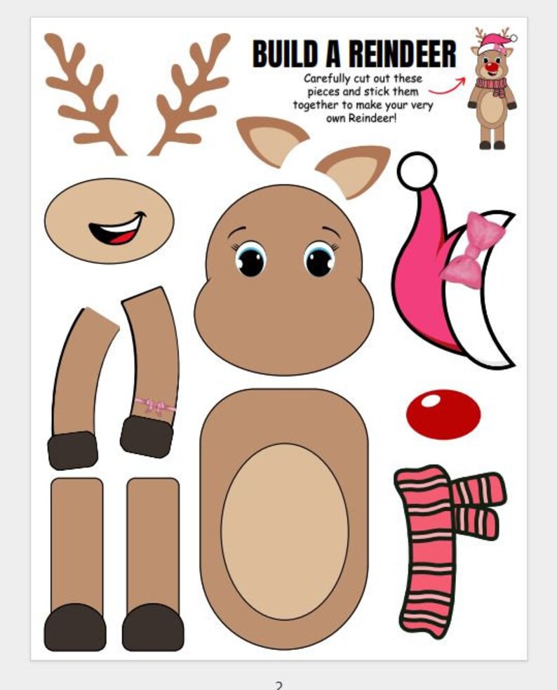 Build a Reindeer, Christmas Reindeer Paper Printable Crafts for Kids, Printable Pdf Christmas ...