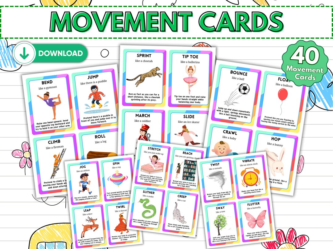 Printable Movement Cards, Movement Cards Kids, Printable Action Cards ...