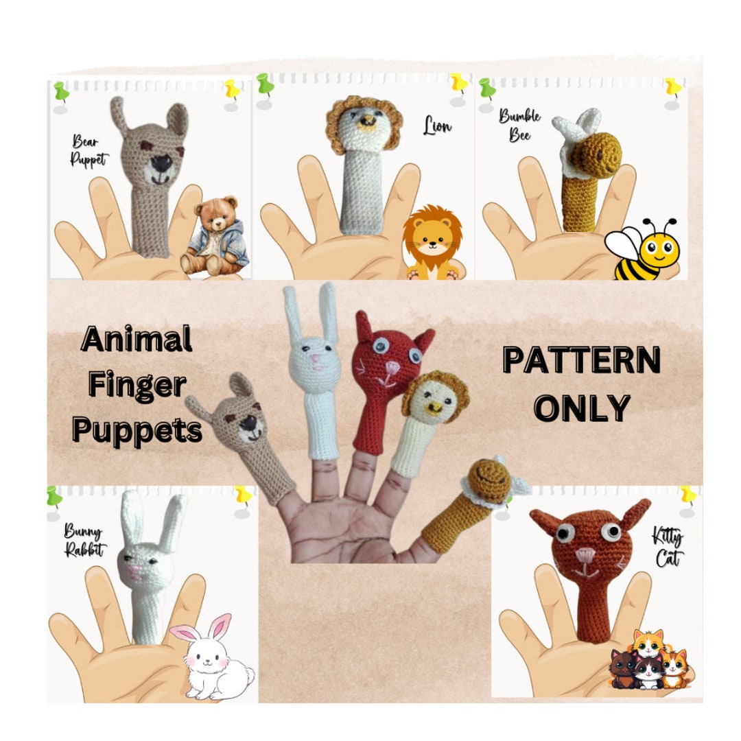 Animal Finger Puppets Crochet Pattern, Finger Puppets Crochet Pattern