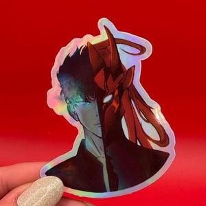Pegatina holográfica impermeable Solo Sung J1n W00 y 1gris para regalo (para botellas de agua, teléfonos, tabletas y portátiles)