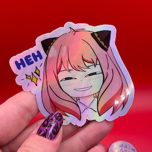 Adesivo de anime Heh Spy, presente, decalque holográfico à prova d'água para garrafas de água, telefones, tablets, feriados