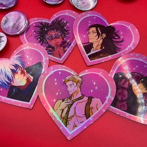 JJK Anime Heart Stickers: Holographic Waterproof Gift Pack
