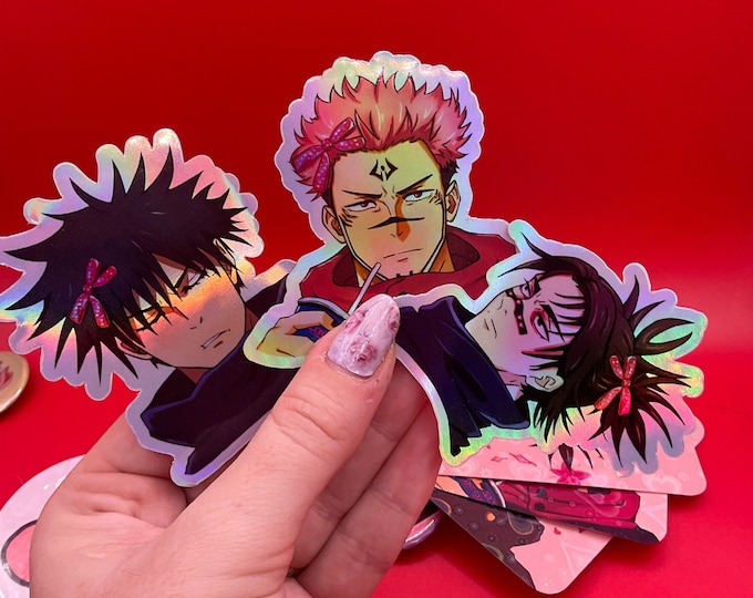 Pack d'autocollants avec nœuds pour cheveux Jujutsu Anime JJK Goj0 Get0 Sukun@ Toj1 Nanam1 Megum1 Chos0 Cadeau Holographiques Bouteilles d'eau étanches, téléphones
