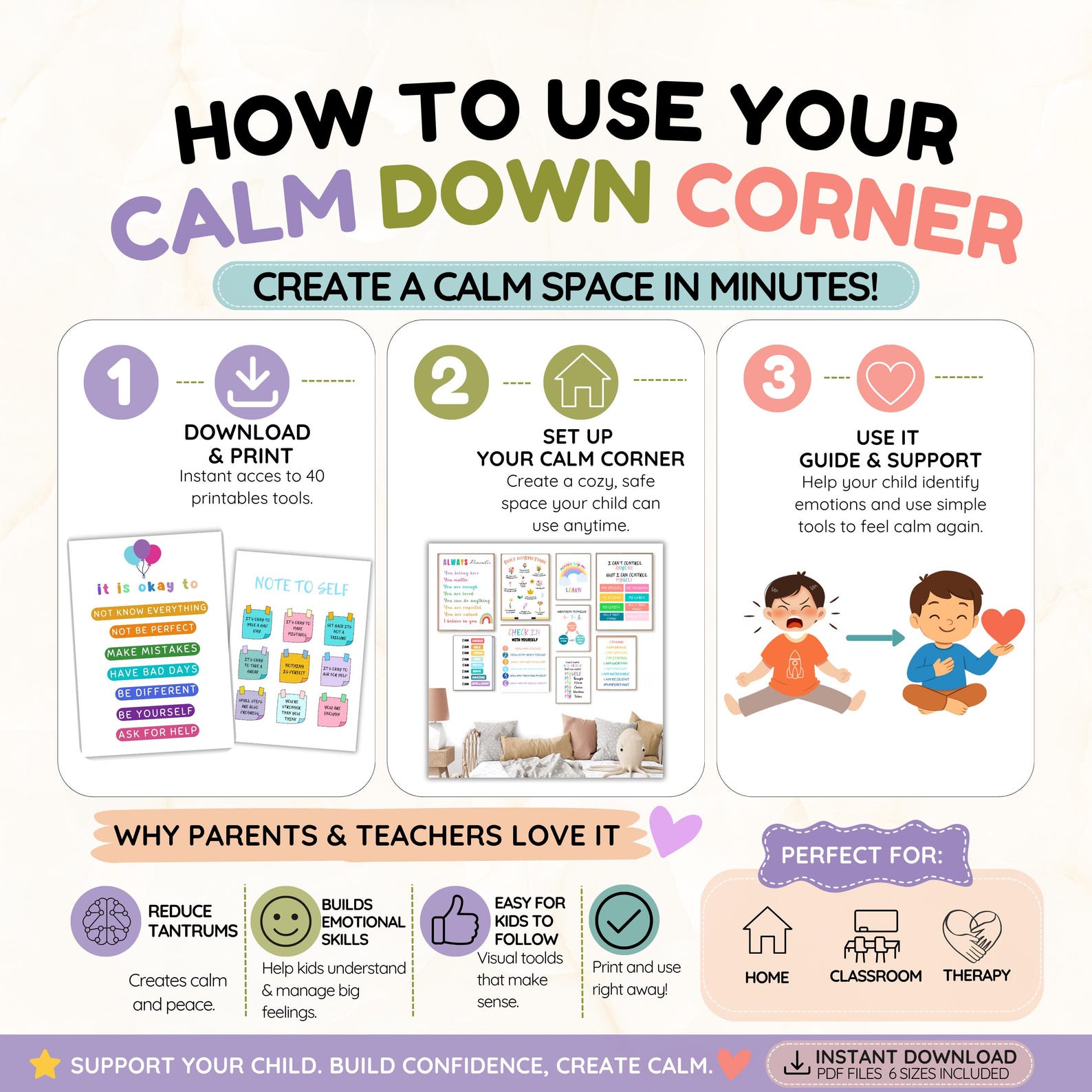Calm Down Corner Kit for Kids, Emotional Regulation Posters, SEL Tools ...