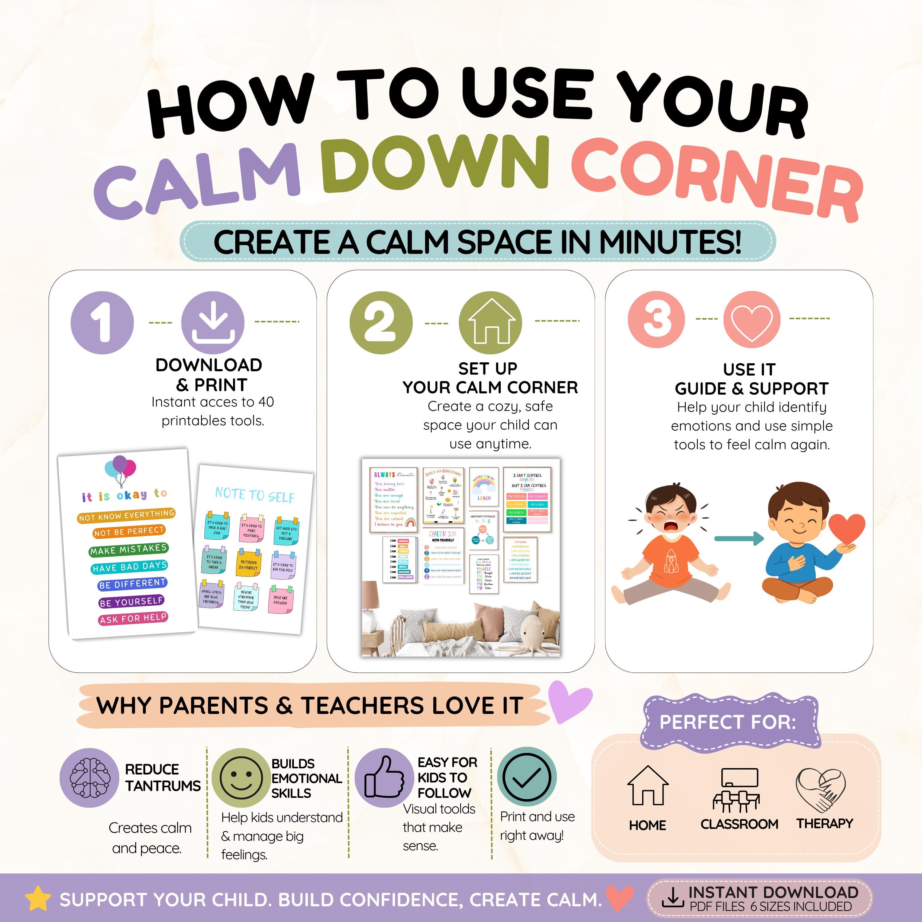 Calm Down Corner Kit for Kids, Emotional Regulation Posters, SEL Tools ...