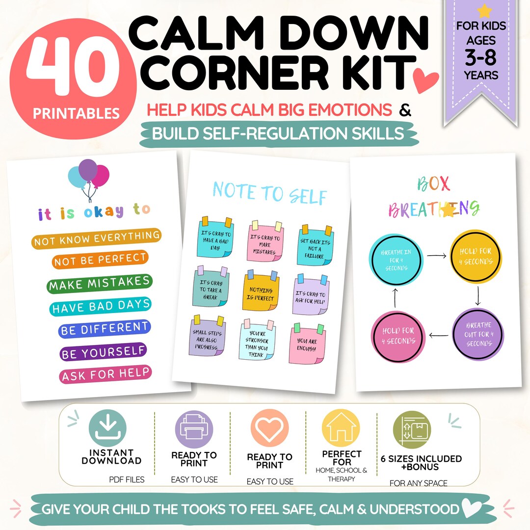 Calm Down Corner Kit for Kids, Emotional Regulation Posters, SEL Tools ...