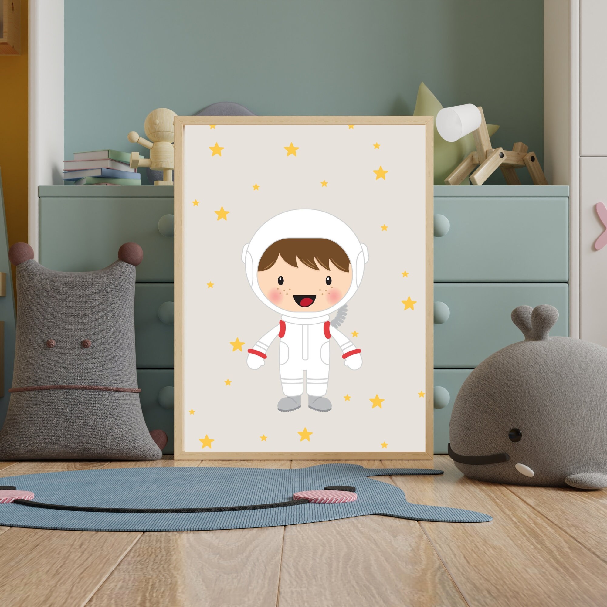 Astronaut Boy Space Themed Nursery Print, Printable Astronaut and Moon ...