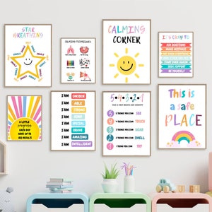 Calming corner classroom boho, Calm down corner preschool , Calm down printable decor wall art, Calm corner decor printables school