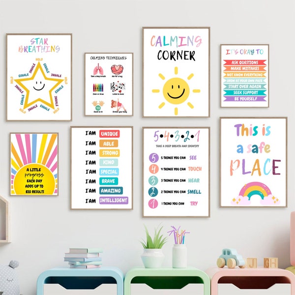 Calming corner classroom boho, Calm down corner preschool , Calm down printable decor wall art, Calm corner decor printables school