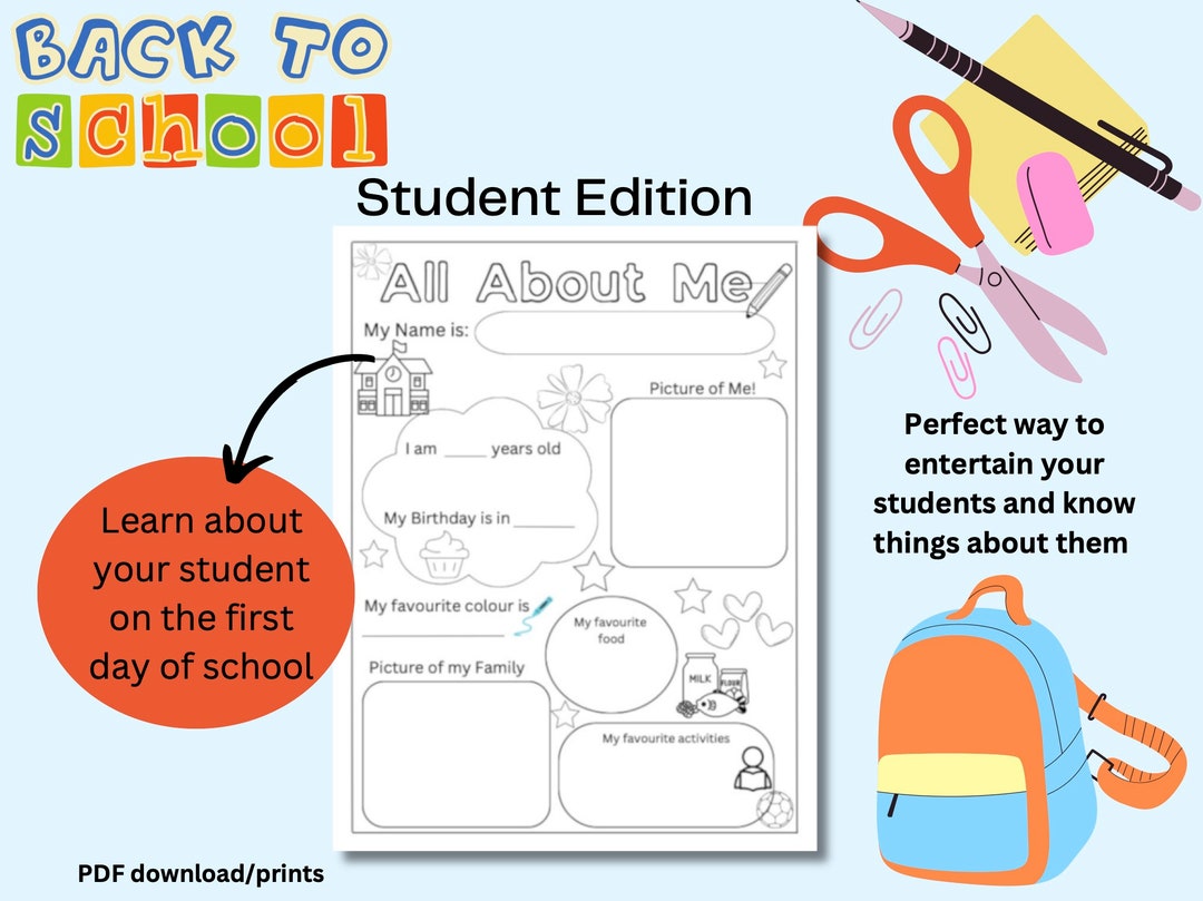 All About Me student Edition Back to School Students - Etsy New Zealand