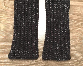 Guantes de crochet sin dedos negros brillantes
