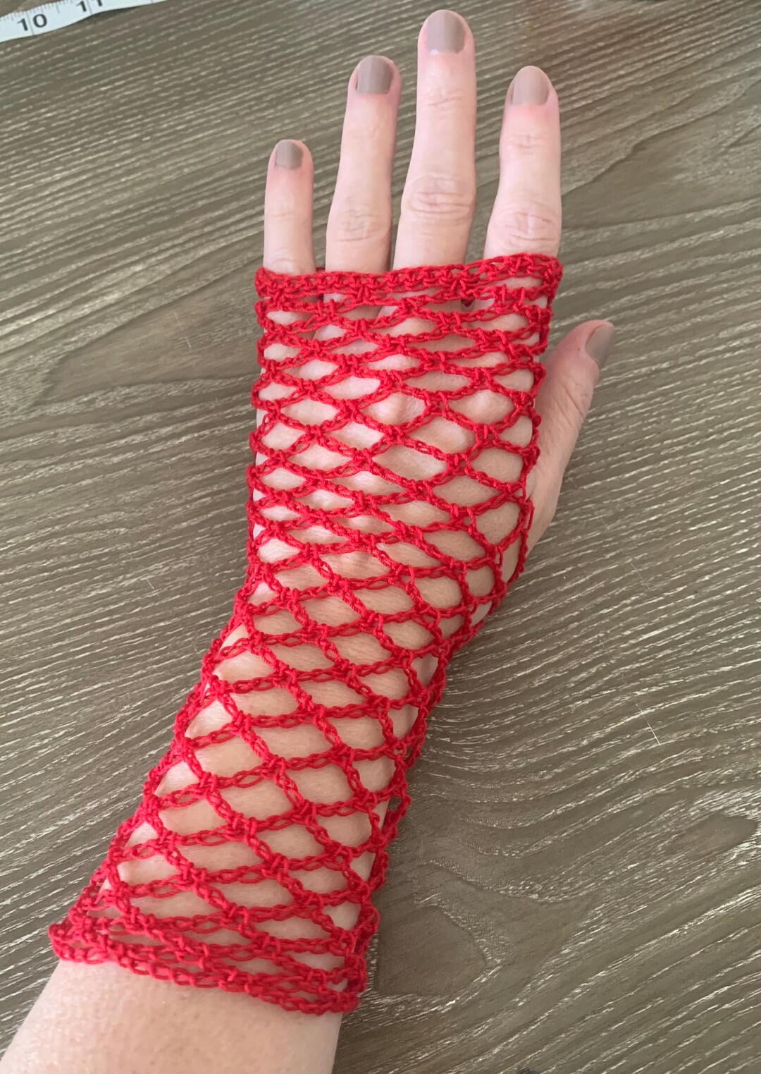 Red Fishnet Crochet Gloves - Etsy Canada