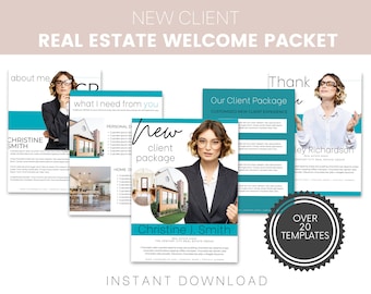 Paquete para nuevo cliente, plantilla para cliente de bienes raíces, paquete de bienvenida para cliente, paquete para comprador, guía para vendedor, guía para comprador, agente inmobiliario, paquete de incorporación