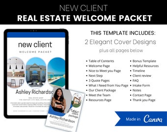Paquete de nuevo cliente de bienes raíces, plantilla de cliente, paquete de bienvenida del cliente, paquete de comprador, guía de vendedor minimalista, agente inmobiliario, paquete de incorporación