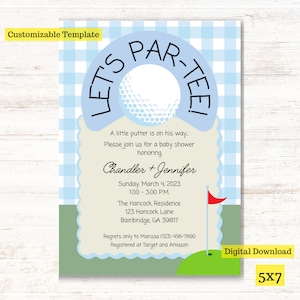 Printable Golf Baby Shower Invitation Template, Let&#39;s Par-tee Baby Shower Invitation Download, Baby Shower Invitation for Boy