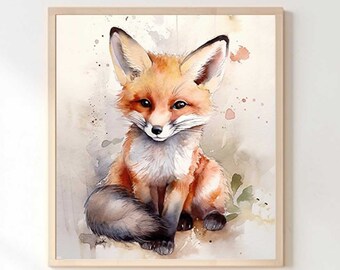 Baby Fox Print - Animal- Digital Art Print for Nursery Decor, Kids Room, Playroom, Baby Shower, Gender-Neutral Nursery, Printable Wall Art