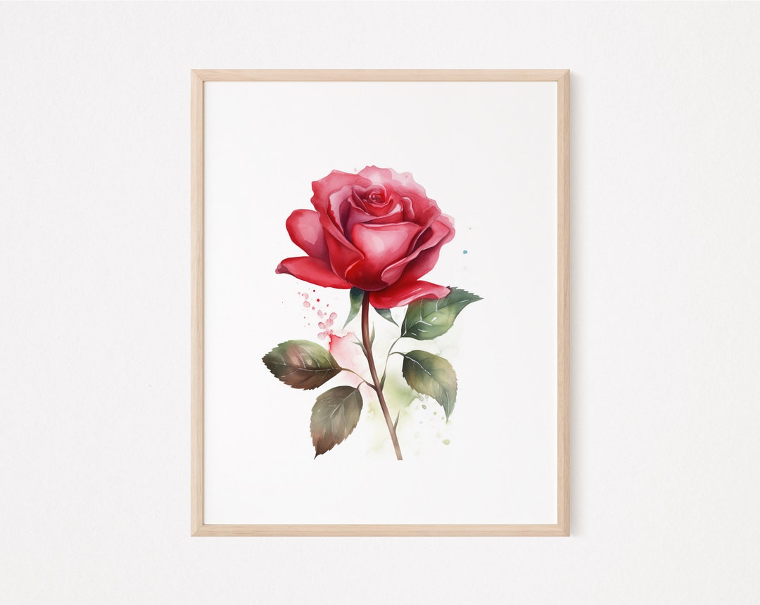 Red Rose Printable Wall Art, Modern Printable Wall Art, Water Color ...