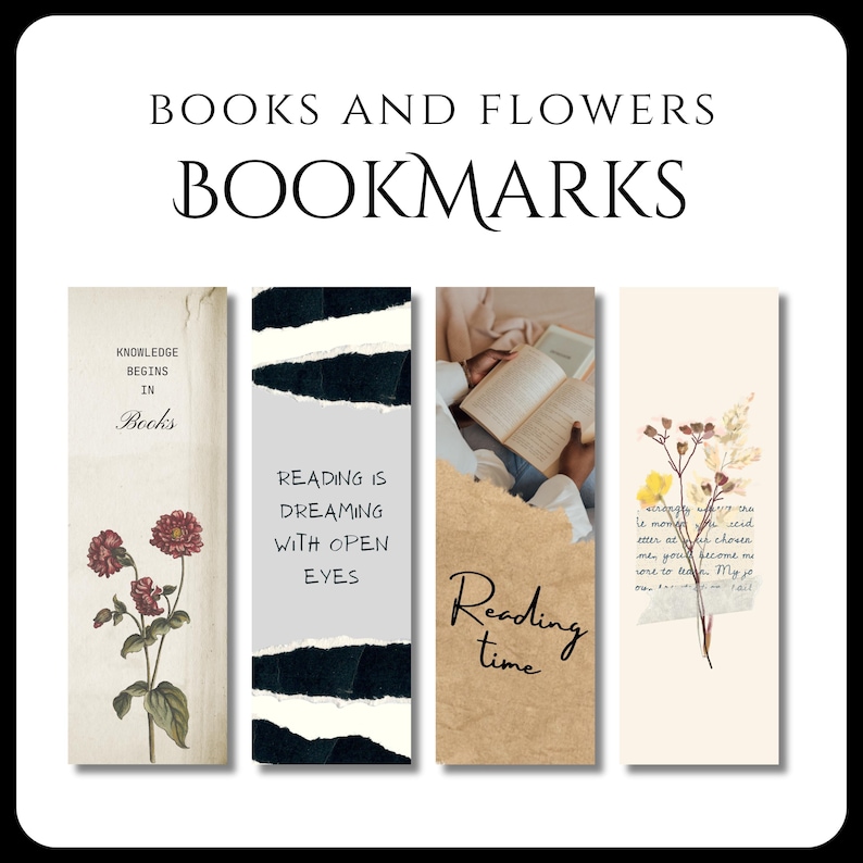 Printable Bookmarks | Books and Flowers | Set of 4 | Reading is ...