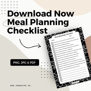 Meal Planning Checklist - Printable PDF - Meal planner - Daily meal planner - Meal plan - Printable meal checklist -Planner-Digital Download