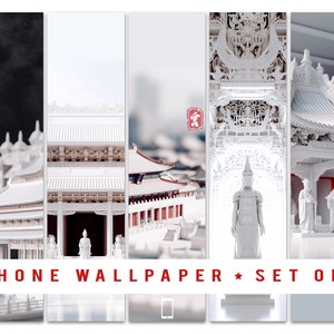 Ultra Detailed Miniature Asian Palaces iPhone Wallpaper Set of 5 | Android Wallpaper / Lockscreen / Screensaver | Instant Digital Download