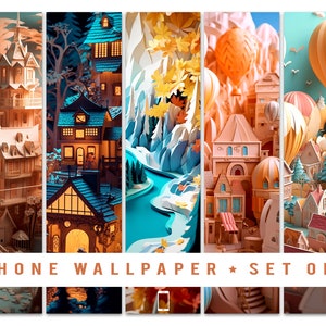 Kirigami Art 2 iPhone Wallpaper Set of 5 | Android Wallpaper / Lockscreen / Screensaver | Instant Digital Download