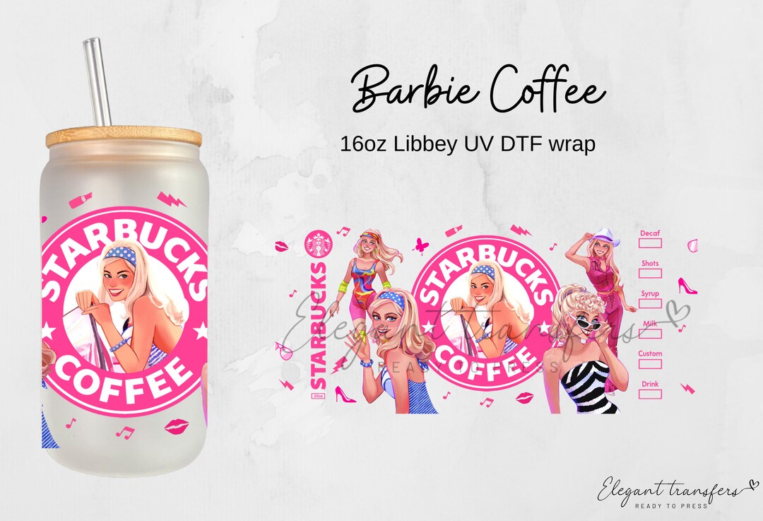 Barbie Coffee Cup Wrap uv Dtf 16oz Libbey Glass Can - Etsy