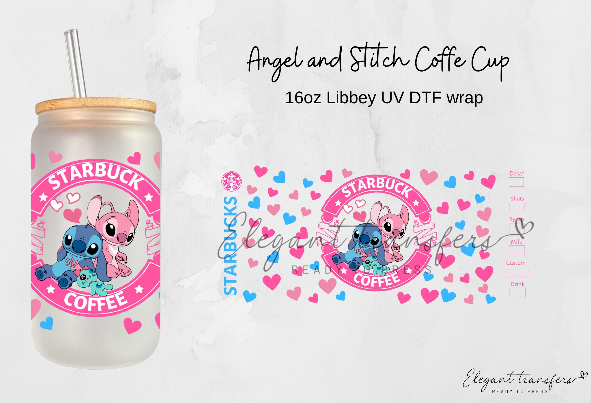 UV DTF Cup Wraps Stitch and Angel Themed Uv Dtf Can Glass Wrap Can Glass  Cups Uv Dtf Decals 