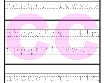 May include: A white worksheet with three sections for practicing lowercase handwriting. Each section features dotted lines for tracing the alphabet from a to z. The letters are in a simple, clear font, ideal for educational purposes.