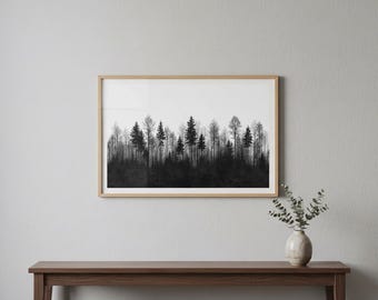 Minimalistischer Schwarz Weiss Wald Print 13x19